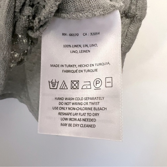 Anthropologie Akemi + Kin Gray Lattice Lace Stripe Short Sleeve Linen Tee NEW - Picture 12 of 13